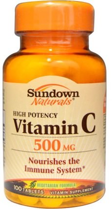 Vitamin C, High Potency, 500 mg, 100 Tablets by Sundown Naturals, 維生素，維生素c，維生素c抗壞血酸 HK 香港