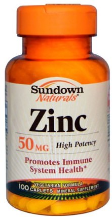 Zinc, High Potency, 50 mg, 100 Caplets by Sundown Naturals, 補品，礦物質，鋅 HK 香港