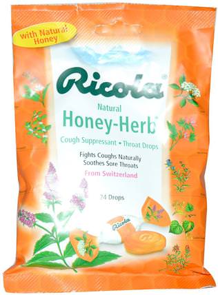Natural Honey Herb, 24 Drops by Ricola, 健康，感冒流感和病毒，喉嚨護理噴霧，咳嗽滴 HK 香港