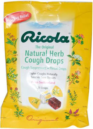 The Original Natural Herb Cough Drops, 21 Drops by Ricola, 健康，感冒流感和病毒，喉嚨護理噴霧，咳嗽滴 HK 香港