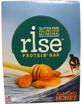 Protein + Bar, Almond Honey, 12 Bars, 2.1 oz (60 g) Each by Rise Bar, 補充劑，營養棒，蛋白棒 HK 香港