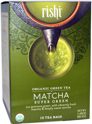 Organic Green Tea, Matcha Super Green, 15 Tea Bags 1.43 oz (40.5 g) by Rishi Tea, 食物，涼茶，綠茶 HK 香港