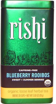 Organic Loose Leaf Herbal Tea, Blueberry Rooibos, Caffeine-Free, 3.00 oz (85 g) by Rishi Tea, 食物，涼茶，如意寶茶 HK 香港