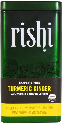 Turmeric Ginger, Organic Loose Leaf Herbal Tea, Ayurvedic + Meyer Lemon, 2.47 oz (70 g) by Rishi Tea, 補充劑，抗氧化劑，薑黃素，食品，涼茶 HK 香港