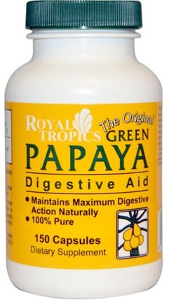 The Original Green Papaya, Digestive Aid, 150 Capsules by Royal Tropics, 補充劑，酶，木瓜木瓜蛋白酶 HK 香港
