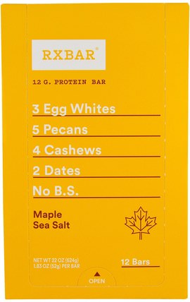 Protein Bars, Maple Sea Salt, 12 Bars, 1.83 oz (52 g) Each by RXBAR, 補品，營養棒，小吃 HK 香港