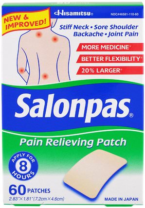 Pain Relieving Patch, 60 Patches, 2.83x1.81 by Salonpas, 健康，背痛 HK 香港