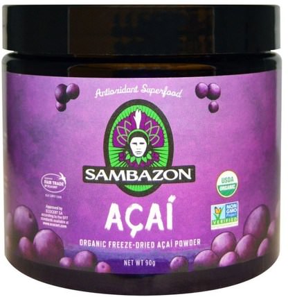 Acai, Organic Freeze-Dried Acai Powder, 90 g by Sambazon, 補品，水果提取物，超級水果，阿薩伊粉 HK 香港