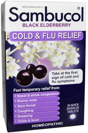 Black Elderberry, Cold & Flu Relief, 30 Quick Dissolve Tablets by Sambucol, 健康，感冒流感和病毒，接骨木（接骨木） HK 香港