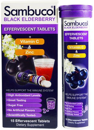 Black Elderberry, Effervescent Tablets, 15 Effervescent Tablets by Sambucol, 健康，感冒流感和病毒，接骨木（接骨木），免疫系統 HK 香港