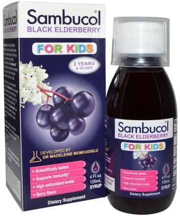 Black Elderberry, Immune System Support, For Kids, Syrup, 4 fl oz (120 ml) by Sambucol, 兒童健康，補充兒童，感冒流感和病毒，免疫系統 HK 香港