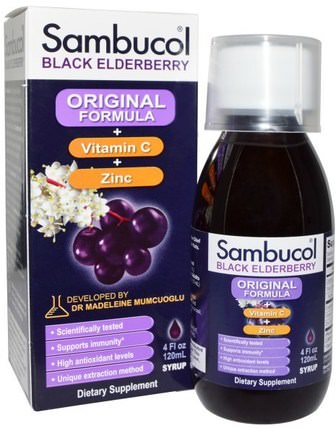 Black Elderberry, Original Formula, Vitamin C Plus Zinc, Syrup, 4 fl oz (120 ml) by Sambucol, 健康，感冒流感和病毒，接骨木（接骨木） HK 香港