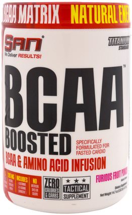 BCAA Boosted, Furious Fruit Punch, 14.7 oz (417.6 g) by SAN Nutrition, 運動，補品，bcaa（支鏈氨基酸） HK 香港