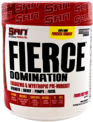 Fierce Domination, Ergogenic & Myotropic Pre-Workout, Furious Fruit Punch, 26.3 oz (746.4 g) by SAN Nutrition, 營養，健康，能源 HK 香港