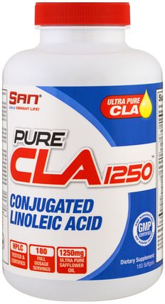 Pure CLA 1250, 180 Softgels by SAN Nutrition, 減肥，飲食，cla（共軛亞油酸） HK 香港