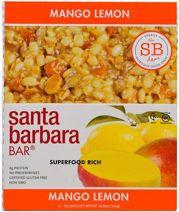 Mango Lemon, 12 Bars, 18.96 oz (540 g) by Santa Barbara Bar, 補充劑，營養棒 HK 香港