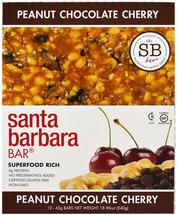 Peanut Chocolate Cherry, 12 Bars, 18.96 oz (540 g) by Santa Barbara Bar, 補充劑，營養棒 HK 香港