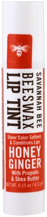 Beeswax Lip Tint, Honey Ginger, 0.15 oz (4.3 g) by Savannah Bee Company Inc, 洗澡，美容，唇部護理，唇膏 HK 香港