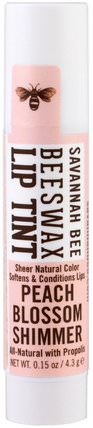 Beeswax Lip Tint, Peach Blossom Shimmer, 0.15 oz (4.3 g) by Savannah Bee Company Inc, 洗澡，美容，唇部護理，唇膏 HK 香港