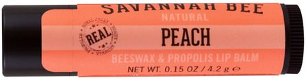 Beeswax & Propolis Lip Balm, Peach, 0.15 oz (4.2 g) by Savannah Bee Company Inc, 洗澡，美容，唇部護理，唇膏 HK 香港