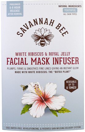 Facial Mask Infuser, White Hibiscus & Royal Jelly, 1 Resusable Mask by Savannah Bee Company Inc, 美容，面膜，面膜 HK 香港