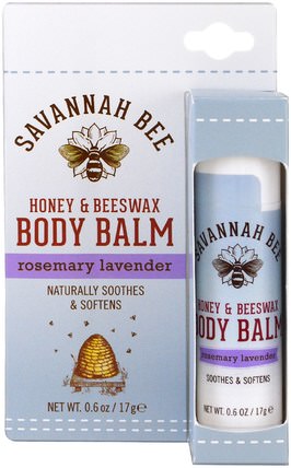 Honey & Beeswax Body Balm, Rosemary Lavender, 0.6 oz (17 g) by Savannah Bee Company Inc, 美容，健康，皮膚 HK 香港