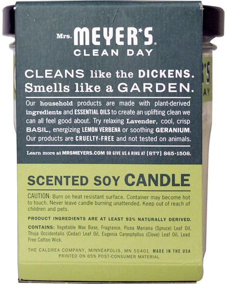 健康 - Mrs. Meyers Clean Day, Scented Soy Candle, Iowa Pine Scent, 4.9 oz (140 g)