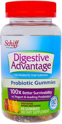 Digestive Advantage, Probiotic Gummies, Natural Fruit Flavors, 60 Gummies by Schiff, 補充劑，益生菌，兒童益生菌 HK 香港
