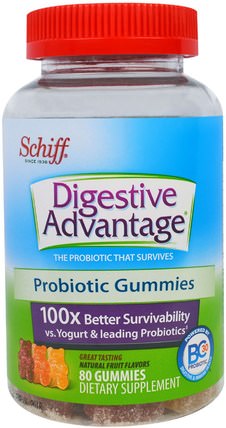 Digestive Advantage, Probiotic Gummies, Natural Fruit Flavors, 80 Gummies by Schiff, 補充劑，益生菌，兒童益生菌 HK 香港