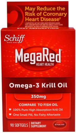 MegaRed, Omega-3 Krill Oil, 350 mg, 90 Softgels by Schiff, 補充劑，efa omega 3 6 9（epa dha），磷蝦油 HK 香港