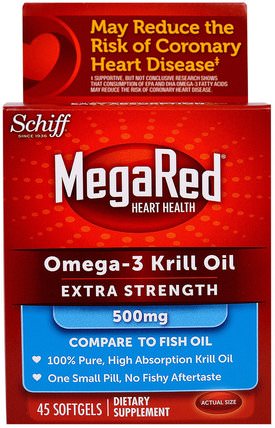 MegaRed, Omega-3 Krill Oil, Extra Strength, 500 mg, 45 Softgels by Schiff, 補充劑，efa omega 3 6 9（epa dha），磷蝦油 HK 香港
