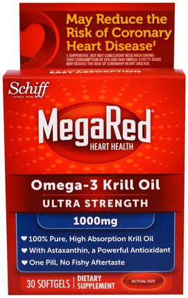 MegaRed, Omega-3 Krill Oil, Ultra Strength, 1000 mg, 30 Softgels by Schiff, 補充劑，efa omega 3 6 9（epa dha），磷蝦油 HK 香港