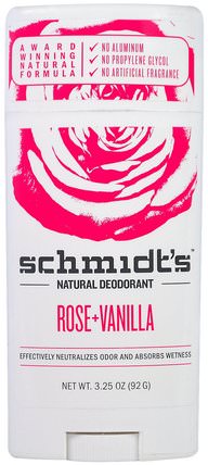 Natural Deodorant, Rose + Vanilla, 3.25 oz (92 g) by Schmidts Natural Deodorant, 洗澡，美容，除臭劑 HK 香港