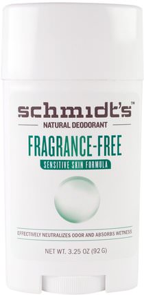 Sensitive Skin Formula, Fragrance-Free, 3.25 oz (92 g) by Schmidts Natural Deodorant, 洗澡，美容，除臭劑 HK 香港