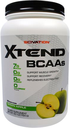 Xtend, BCAAs, Green Apple, 42.1 oz (1194 g) by Scivation, 補充劑，氨基酸，bcaa（支鏈氨基酸），運動，鍛煉 HK 香港