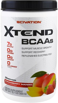 Xtend BCAAs, Strawberry Mango, 13.7 oz (390 g) by Scivation, 補充劑，氨基酸，bcaa（支鏈氨基酸），運動，鍛煉 HK 香港