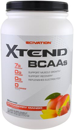 Xtend, BCAAs, Strawberry Mango, 41.2 oz (1170 g) by Scivation, 補充劑，氨基酸，bcaa（支鏈氨基酸），運動，鍛煉 HK 香港