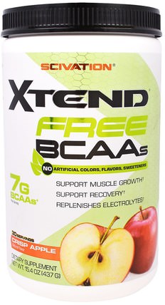 Xtend Free BCAAs, Crisp Apple, 15.8 oz (450 g) by Scivation, 補充劑，氨基酸，bcaa（支鏈氨基酸），運動，鍛煉 HK 香港