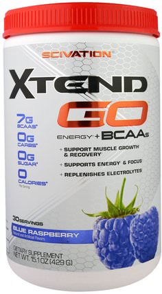 Xtend GO, Energy + BCAAs, Blue Raspberry, 15.1 oz (429 g) by Scivation, 運動，鍛煉，運動 HK 香港