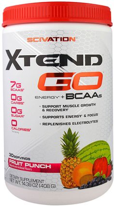 Xtend GO, Energy + BCAAs, Fruit Punch, 14.39 oz (408 g) by Scivation, 運動，鍛煉，運動 HK 香港