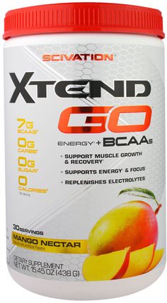 Xtend GO, Energy + BCAAs, Mango Nectar, 15.45 oz (438 g) by Scivation, 運動，鍛煉，運動 HK 香港