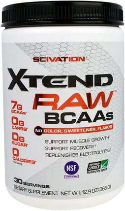 Xtend Raw BCAAs, Unflavored, 12.9 oz (366 g) by Scivation, 補充劑，氨基酸，bcaa（支鏈氨基酸），運動，鍛煉 HK 香港