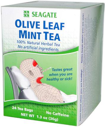 Olive Leaf Mint Tea, 24 Tea Bags, 1.3 oz (36 g) by Seagate, 食物，涼茶，感冒和病毒，橄欖葉 HK 香港