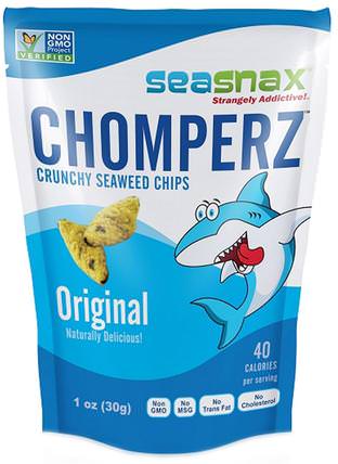 Chomperz, Crunchy Seaweed Chips, Original, 1 oz (30 g) by SeaSnax, 食物，零食，薯條 HK 香港