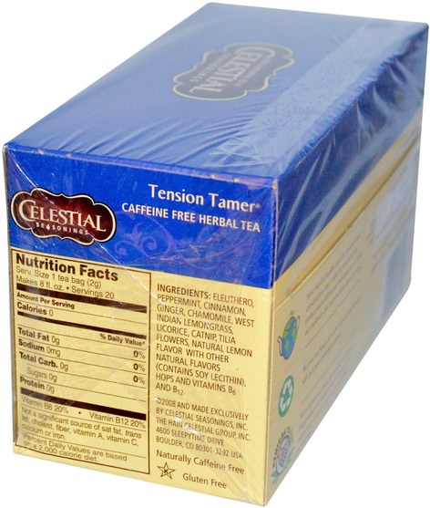 天體調味料 - Celestial Seasonings, Herbal Tea, Tension Tamer, Caffeine Free, 20 Tea Bags, 1.5 oz (43 g)
