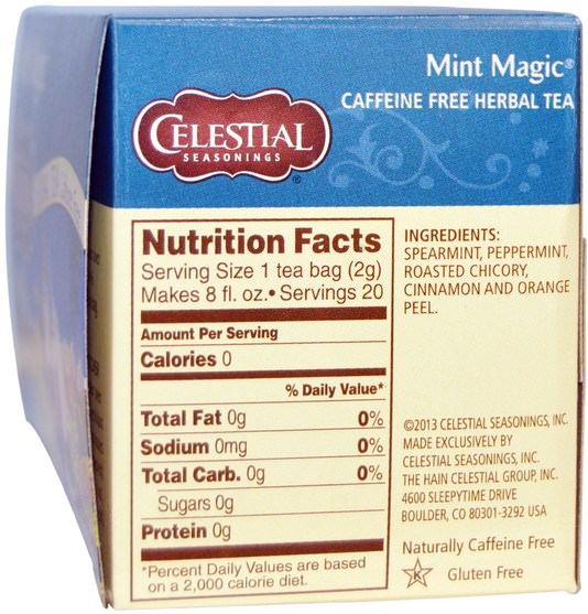 天體調味料 - Celestial Seasonings, Mint Magic Herbal Teas, Caffeine Free, 20 Tea Bags, 1.4 oz (41 g)