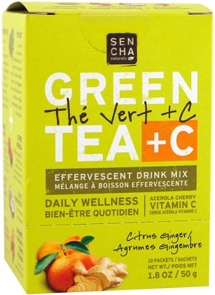 Green Tea + C, Citrus Ginger, 10 Packets, 1.8 oz (50 g) Each by Sencha Naturals, 補充劑，抗氧化劑，綠茶，食品，涼茶 HK 香港