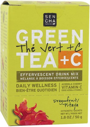 Green Tea + C, Dragonfruit, 10 Packets, 1.8 oz (50 g) Each by Sencha Naturals, 補充劑，抗氧化劑，綠茶，食品，涼茶 HK 香港