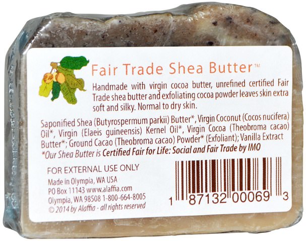 乳木果油，身體護理 - Alaffia, Cocoa & Shea Butter Body Soap, Natural Mocha, 3.0 oz (85 g)