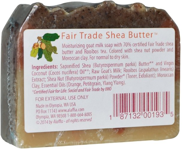 乳木果油，身體護理 - Alaffia, Shea & Rooibos Goat Milk Soap, Citrus Blossom, 3.0 oz (85 g)